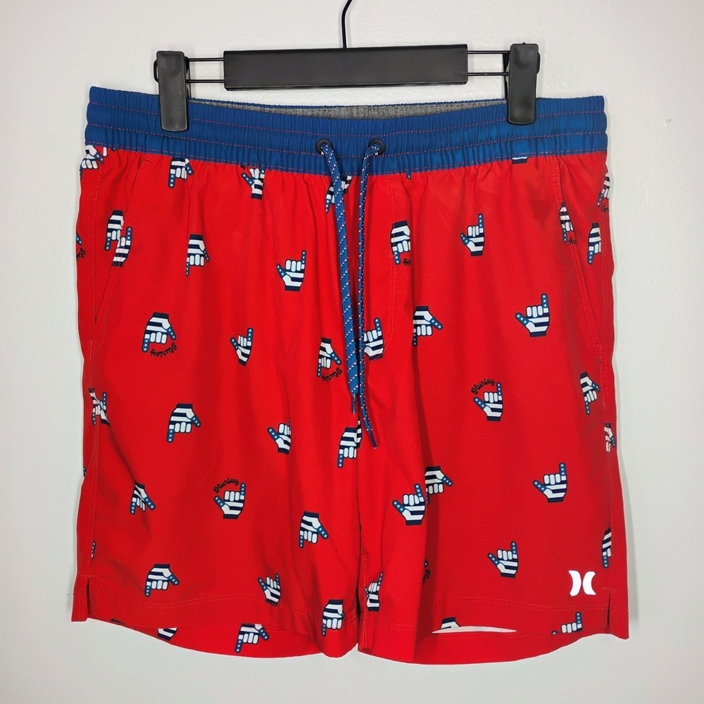 Hurley Board Shorts Mens Medium‎ Red Blue America USA Surf Beach Drawstring